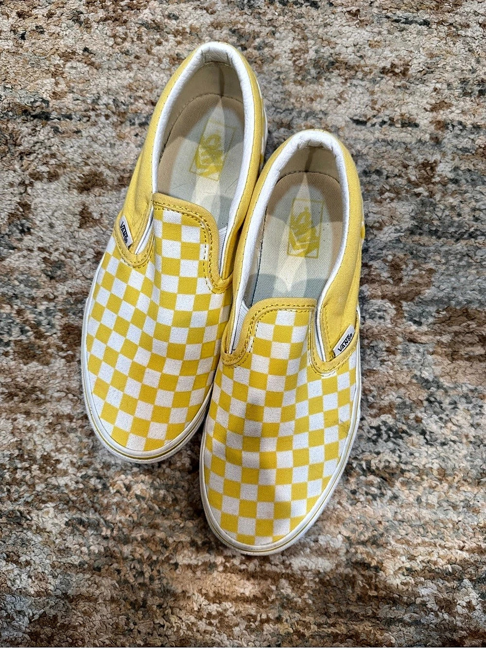 Vans Classic Slip-On Checkered Sneakers in Yellow & White US 5.5
